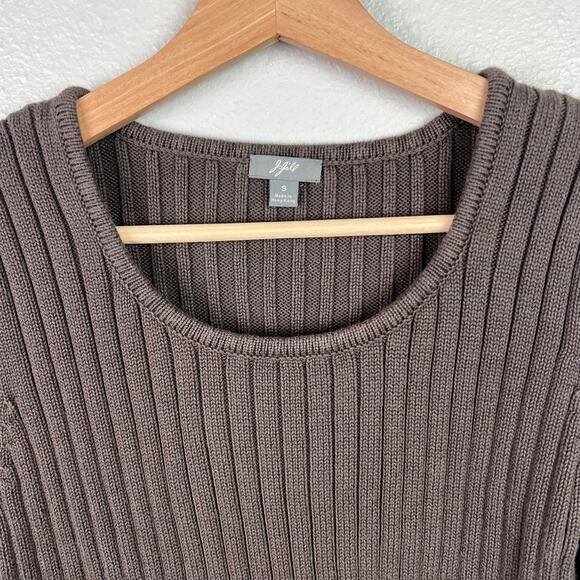J. Jill Women's Small Brown Scoop Neck Ribbed Knit 3/4 Sleeve Cotton Sweater - Picture 2 of 6